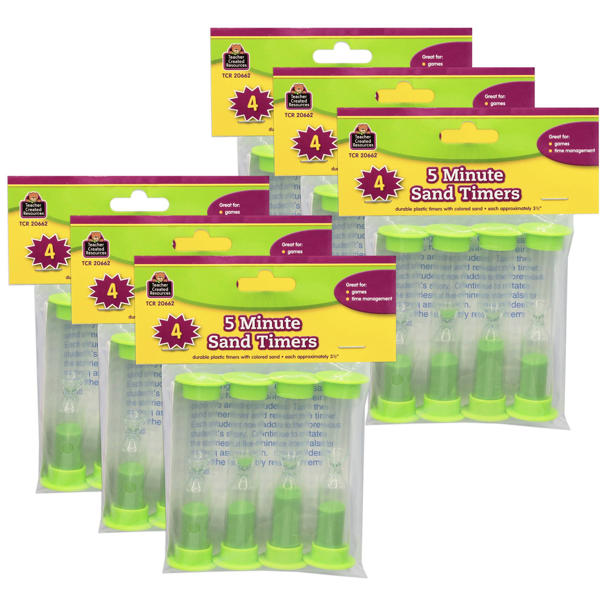 Teacher Created Resources® 5 Minute Sand Timers, 6 Packs of 4